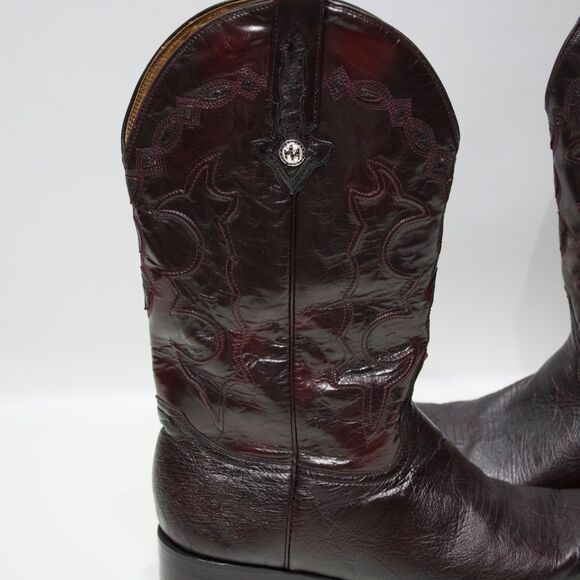 VTG Montana Genuine Ostrich Skin Western Boots Burgundy Brown Men 10.5EE X-Wide - Picture 4 of 16